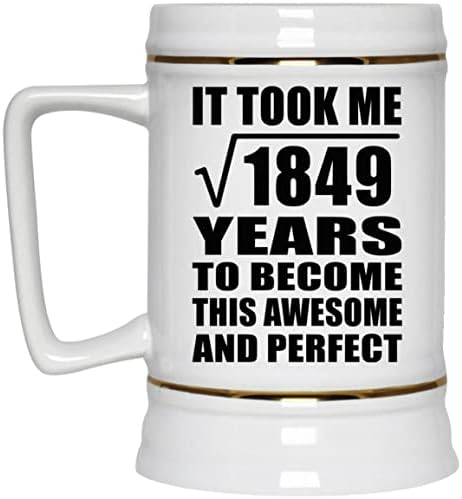 Дизајнирајте 43-ти Роденден Зеде Квадратен Корен од 1849 Години На Страшни, 22оз Пиво Штајн Керамички Танкард Кригла Со Рачка За Замрзнувач,
