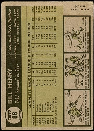 1961 Топпс # 66 Бил Хенри Синсинати црвени добри црвени