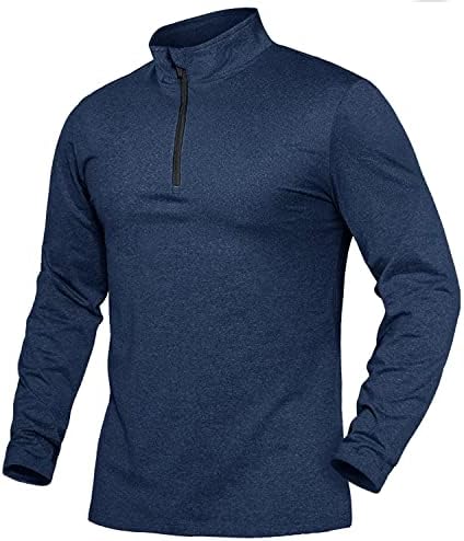 Mefitevd машки пуловер 1/4 zip руно со долги ракави кошули суво вклопување перформанси трчање атлетски тренинзи врвови голф поло маици