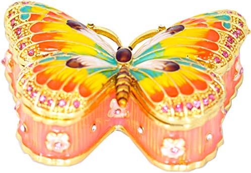 Vi N VI Кутија За Накит Од Пеперутка Кутија За Ситници Со Кристали Прекрасен Подарок Рачно Насликана Светло Обоена