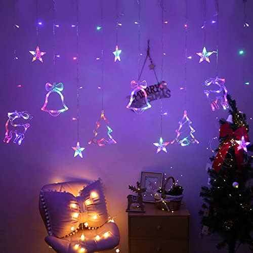 LED Божиќни украси завеси светла 126 LED диоди starвездени bellвончиња XMAS дрво светла во светла на завеси за свадбени светла
