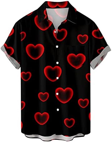 Loveубовни кошули за мажи случајни целосни копче надолу со кратки ракави маички за срцеви графички кошула на вinesубените Ден подароци за него