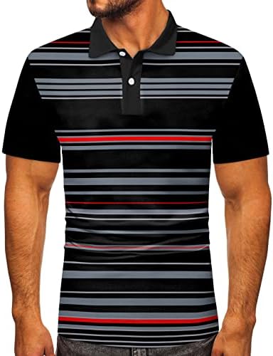 Кошули за голф Zddo Mens Polo, модна лента со линиски врвови со кратки ракави летни тенок вклопување во обична атлетска спортска кошула