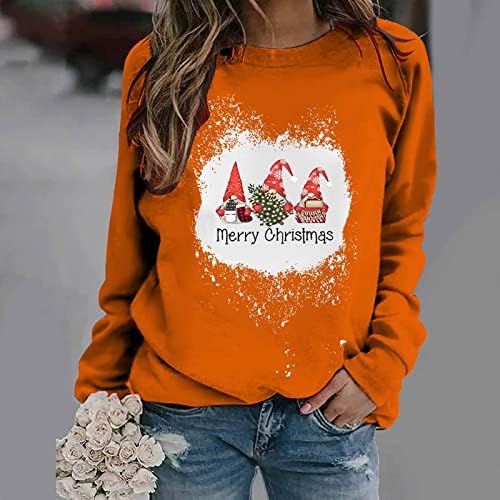 Womenените со долги ракави кошули пуловер Божиќна смешна графичка лесна блуза со долга ракав цврста боја кошула обична блуза врв