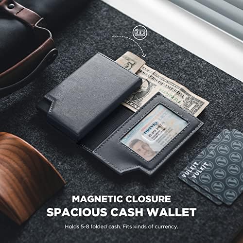 Минималистички минималистички на паричникот на Вулкит Машкиот паричник РФИД блокирајќи го магнетното затворање кожа паричник со прозорец за лична карта за готов?