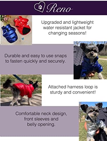 Loveубовта Рено ја надгради и лесната јакна за пафтер за мали кучиња - отпорен на вода и ветроупорен џемпер за пролет, есен, зима - прицврстена јамка за прицврстување и