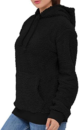 Urban Buck Mens Sherpa Fleece Pullover обичен долги ракави худи со џебови жени зимски меки нејасни џемпери