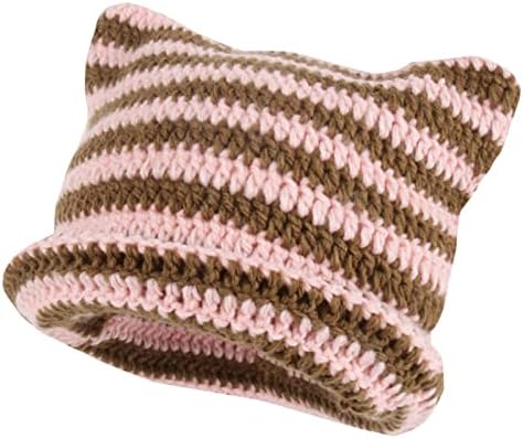 Womenените зимски мачки уши капачиња меки слаби шарени плетени капа трендовски топла капчиња плетени плетени капи.