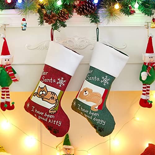 Бстаофи Божиќни Чорапи За Мачки Везено Руно Манжетни Чорапи Божиќно Дрво Висечки Декор Украси За Забави Подароци За Миленичиња
