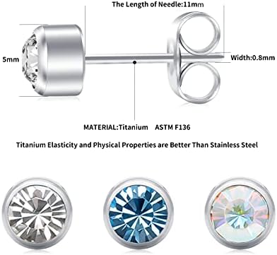 3 Пара Хипоалергични Обетки Со Титаниумски Обетки Без никел 5мм Сребрени Обетки Обетка Погодна За Чувствителни Уши Лесни Класични Столпчиња