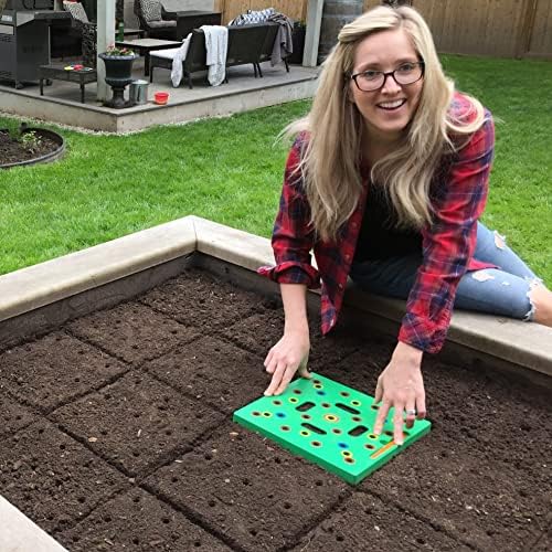 Плоштад за сеење - Шаблон за сеење на семе за максимална жетва - комплет за алатки за градинарство на квадратни стапала - Вклучува: