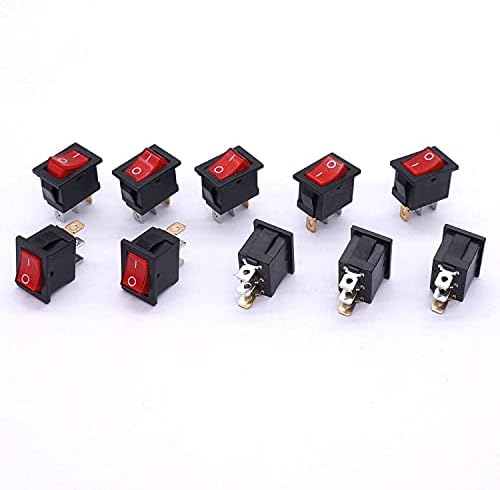 ONECM 10PCS AC 250V/6A, 125V/10A Црвено светло осветлено Вклучено/Исклучено SPST 3 PIN 2 PINE MINI BOAT ROCKER SWITCES