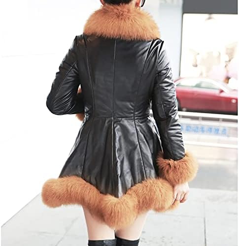 Womenенски кожен палто елегантно густо топло надворешно облекување долга лажна топла зимска јакна женски зимски палта