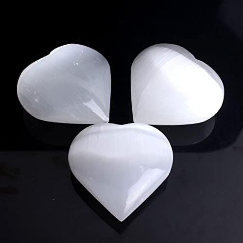 Seewudee AG216 1PC Транспарентно срце во форма на срце, бел селенитски гипс камен кварц кристална loveубов, моќност, релаксација дивинација,