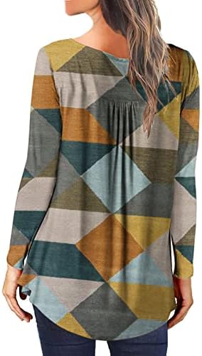 Womenенски плетенка Хенли врвови со долг ракав симпатична есенска селска блуза облечена проточна маица копче нагоре скриен стомак