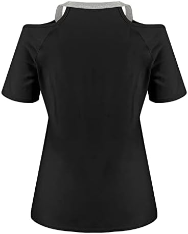 Маица дама лето есен ладно рамо облека мода со краток ракав памук против вратот графички блуза за жени 3C 3C