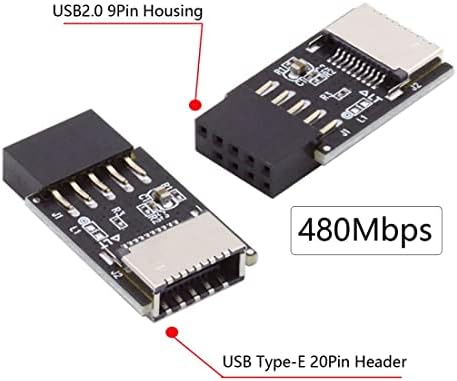 CY USB 2.0 9PIN машки до USB 3.1 тип E клуч-Aенски приклучок на предниот панел до адаптер за продолжување на заглавието на главната плоча 9pin