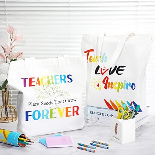 5 парчиња наставници подароци наставници платно торбички благодарни подароци за ден на наставници, дипломирање, торба за намирници со џеб