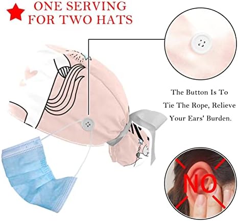 Медицински капачиња за жени со копчиња долга коса, 2 парчиња прилагодливо работно капаче, магично розово еднорог