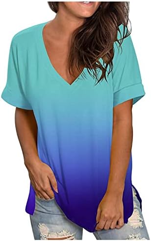 Charella Royal Blue Lounge Tshirts for Teen Girl летен есен кратки ракави vneck градиентски графички блузи маици женски 9u една големина