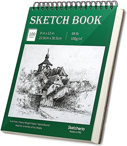 Sketcheria 5.5x8,5 ”Книга за скици со тешка тежина Киселина -, 100 листови подлога за скици, хартија за цртање со спирала за уметник, книга за цртање за маркер, обоен молив, јаг