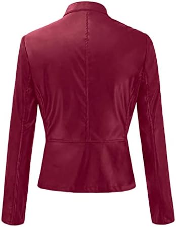 Nokmopo Зимски палта за жени модна обична цврста боја патент со долг ракав кардиган костум палто тенок топла кожна јакна