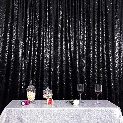 Squarepie Sequin Backdrop Не-транспарентна позадина искрива завеса за свадбена забава 6ft x 6ft црно