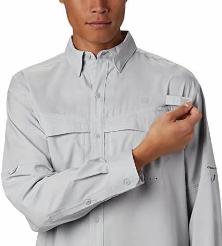 Колумбија машка маичка со долги ракави со долги ракави, ладно сиво/бело, 4x