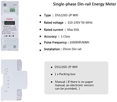 Scruby DDS226D-2P WiFi единечна фаза 65A DIN Rail WiFi Smart Energy Meter Timer Timer Монитор за потрошувачка на енергија kWh мерач Wattmeterz