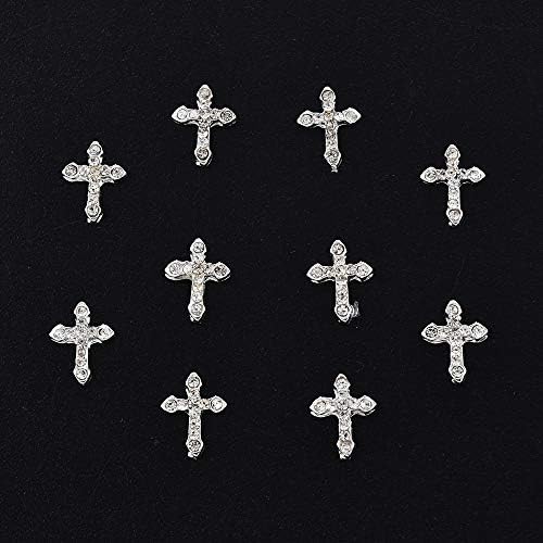 10 компјутери класични целосни сјајни rhinestones Cross 3D Charms 10pcs/пакет легури за уметност украси за нокти, транспарентни