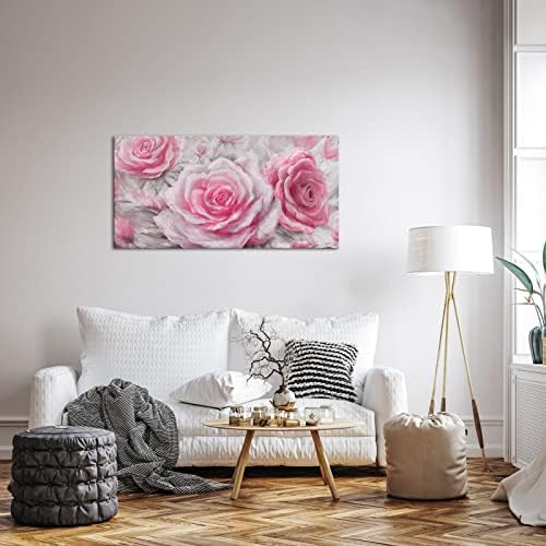 DERKYMO Голема розова сива роза врамена платно уметност цветни слики за дневна соба 24 x48