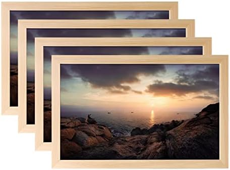 Kinlink 8.5x14 Рамки за слики Природни дрвени рамки со акрилна плексиглас, дисплеј за монтирање на таблети и wallидови, сет од 4