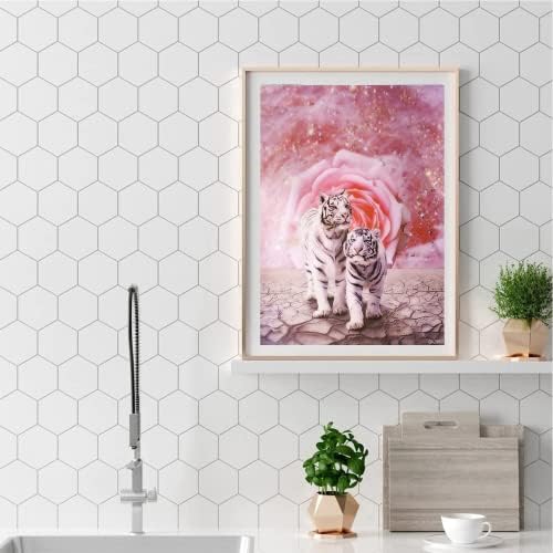 Бела тигар роза DIY 5D комплети за сликање на дијаманти за возрасни за возрасни, целосна тркала тигар дијамантска уметност сликарски