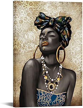 Rnnjoile Афроамерикански слики црна жена платно wallидна уметност врамена убавина слика за спална соба дневна соба wallид декор 24