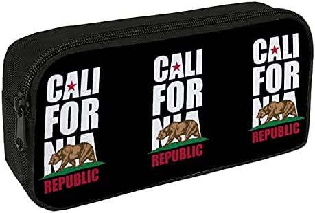 Смешно знаме на Калифорнија со голем капацитет Молив случај 2 слоја Молив торбичка торба за торбички Организатор на жени козметичка торба