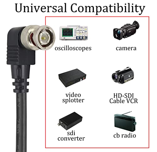 HCFENG BNC десен агол на лактот кабел BNC машки до машки HD видео кабел Q9 Надзор Видео кабел 1080P SDI коаксијален кабел за видео -безбедносни