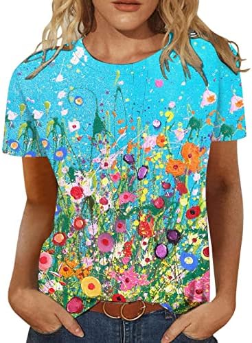 Пеперутка цветни графички опуштени блузи јуниори кратки ракави екипаж вратот Спандекс бренд врвови маици тинејџерки тинејџери