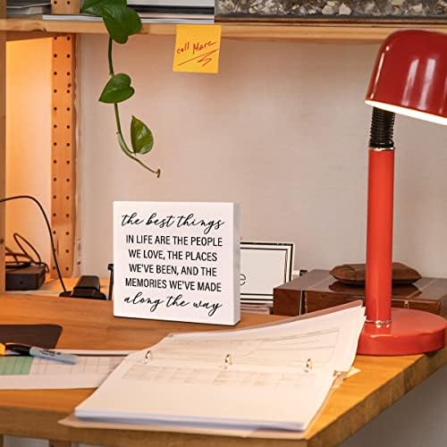 Домашна Канцеларија Биро Дрвена Кутија Знак Декор, Најдобрите Работи Во Животот Се Луѓето Што Ги Сакаме, Инспиративни Цитати Декор На