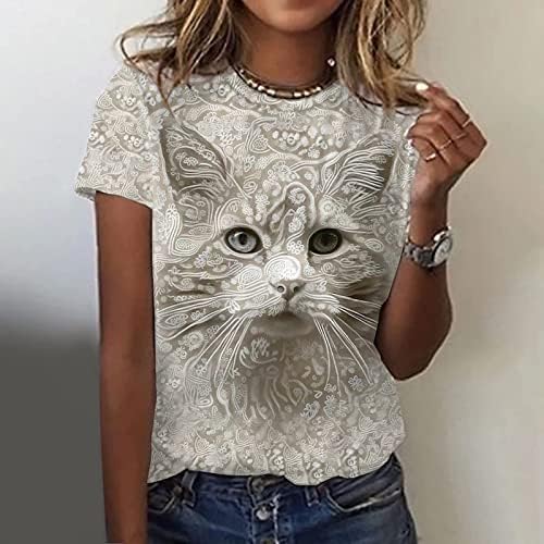Блуза за дами лето есен кратки ракави екипаж мачки печати каваи врвови маици тинејџерски девојки облека мода 27