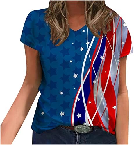 Mенски V врат памук Американско знаме starвезда графички салон блуза маичка за дами есен лето ев