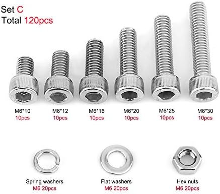 120 парчиња М6 Шестоаголен Штекер Завртки За Капачиња Завртки Навртки Подлошки Комплет За Асортиман Што Се Користат Во Домашниот И Канцеларискиот Апарат