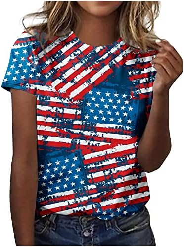 Трендовски Блузи За Жени Патриотска Маица Мода Обичен Краток Видете Американско Печатење Знаме Лабава Топ 4 јули Маици