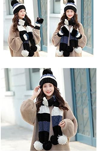 Hldethена зимска шамија шамија/ракавици поставува девојка топла задебела капа за белиња за жени плетени ски -капа