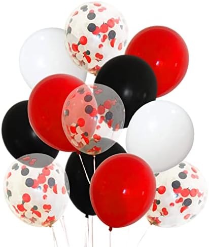50 Парчиња 12 Инчи Црни Црвени И Бели Балони, Црно-Црвени Бели Конфети Балони, Црни И Црвени Украси За Роденденски Забави, Црни И