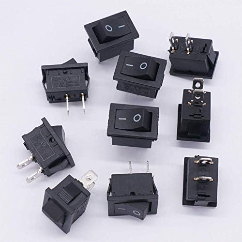 Scruby 10PCS AC 250V/6A, 125V/10A ， црна вклучена/исклучена SPST 2 PIN 2 MINI MINI BOAT ROCKER SWITCHES