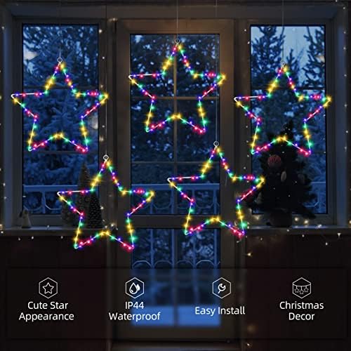 Lightake Christmas Star Star starвездени светла, 5 пакувања батерии оперирани Божиќни прозорец декорации со тајмер и далечински управувач,