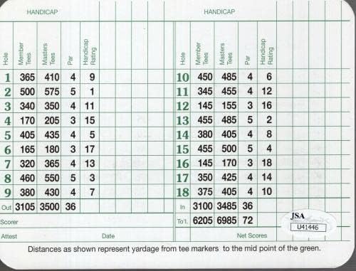 Флојд+Золер+Стадлер+Бурк+Арон рака потпишан магистерски голф резултат на картичка ЈСА - Автограмирани резултати за голф