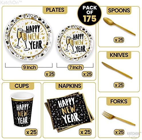 Црна и сребрена 2023 година конфети пакет | Среќна Нова Година Сет за садови за еднократна употреба | Декорации на Nye 2023 | Новогодишна забавна забава 2023 Сребрена | Купов