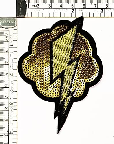Облаци со злато од злато од Kleenplus, молња, бура од бура од дожд, извезено железо на шиење на лепенка модни уметности цртани деца деца деца налепници закрпи за облека з?