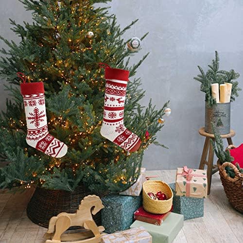 Декпро 2 пакува Божиќни плетени чорапи, 18 '' Снегулка и Елк Божиќни порибници за порибување торби за семеен празник Божиќна фестивалска забава